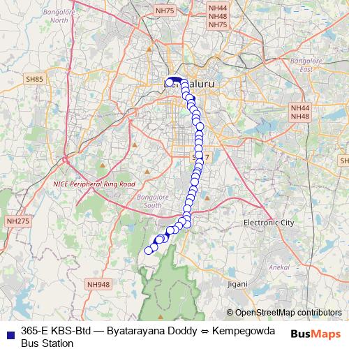 365-E KBS-Btd bus Line Map