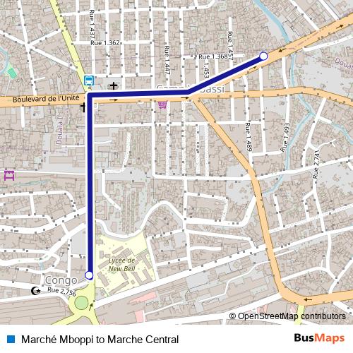 Marché Mboppi to Marche Central bus Line Map