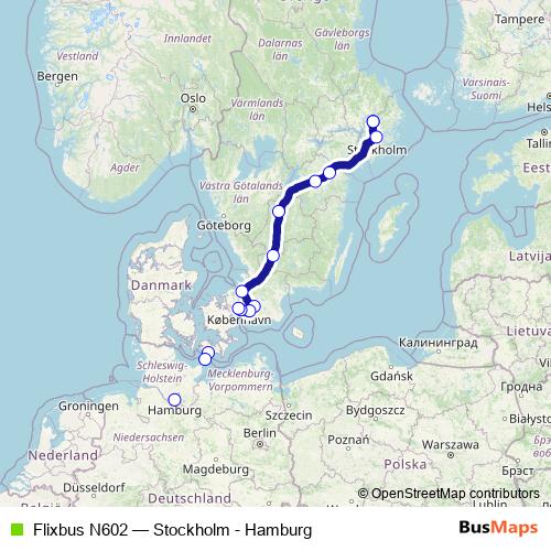 Flixbus N602 bus Line Map