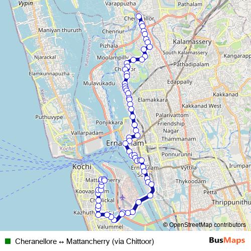Cheranellore ↔ Mattancherry (via Chittoor) bus Line Map