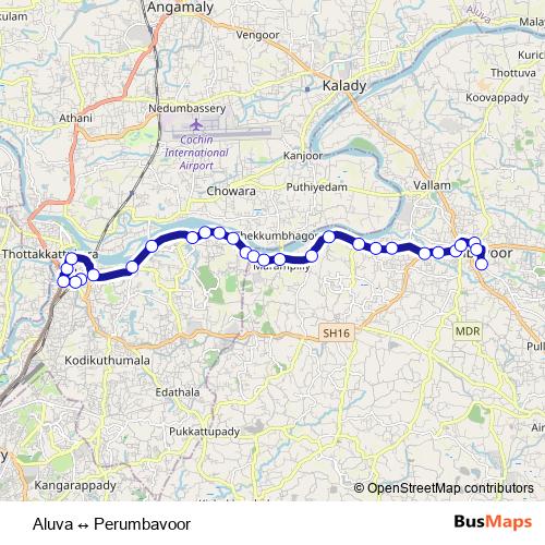 Aluva ↔ Perumbavoor bus Line Map