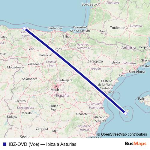IBZ-OVD (Voe) air Line Map