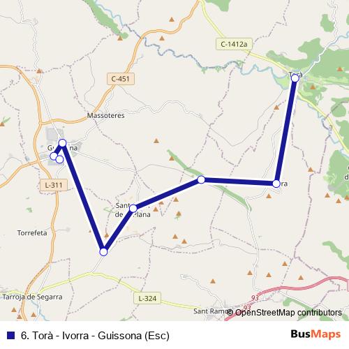 6. Torà - Ivorra - Guissona (Esc) bus Line Map