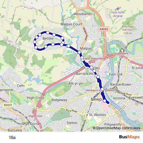 16a bus Line Map