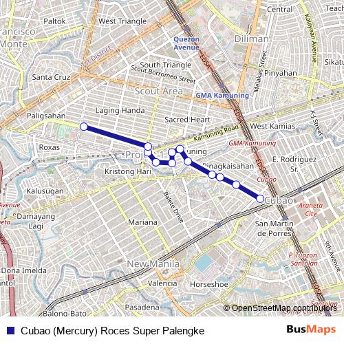 Cubao (Mercury) Roces Super Palengke bus Line Map