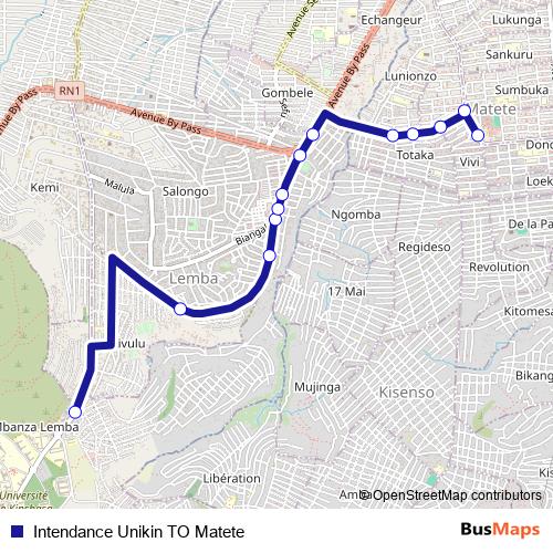 Intendance Unikin TO Matete bus Line Map
