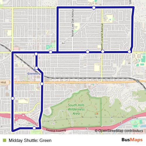 Midday Shuttle: Green bus Line Map