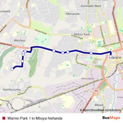 Warren Park 1 to Mbuya Nehanda bus Line Map