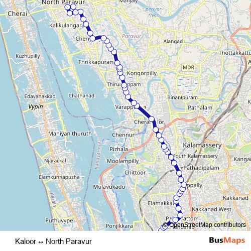 Kaloor ↔ North Paravur bus Line Map