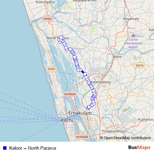 Kaloor ↔ North Paravur bus Line Map