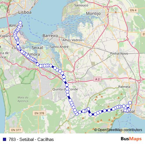 783 - Setúbal - Cacilhas bus Line Map