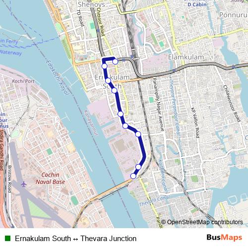 Ernakulam South ↔ Thevara Junction bus Line Map