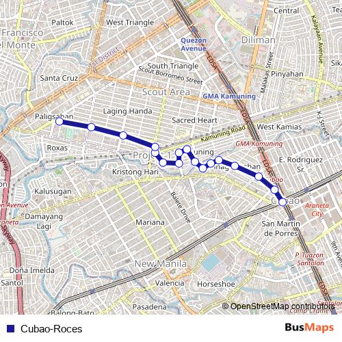 Cubao-Roces bus Line Map