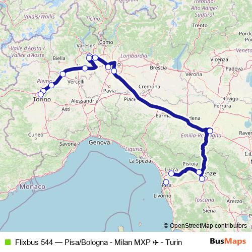 Flixbus 544 bus Line Map
