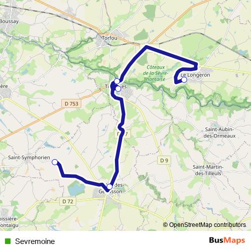 Sevremoine bus Line Map