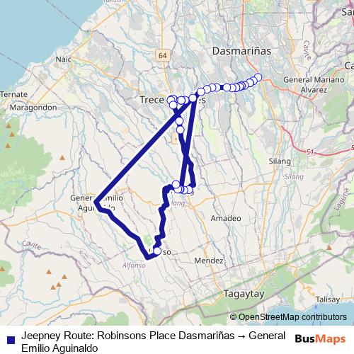 Jeepney Route: Robinsons Place Dasmariñas → General Emilio Aguinaldo bus Line Map