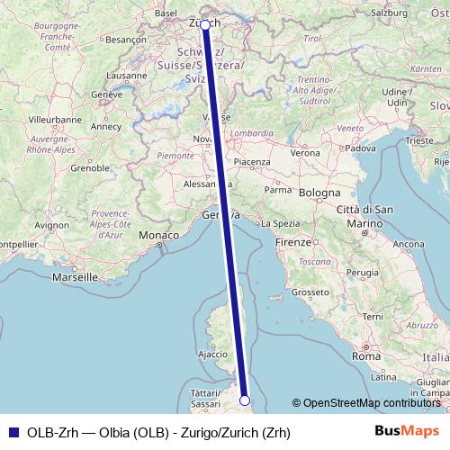 OLB-Zrh air Line Map