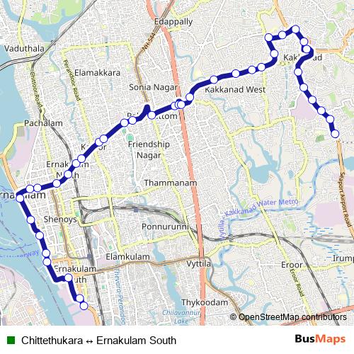 Chittethukara ↔ Ernakulam South bus Line Map