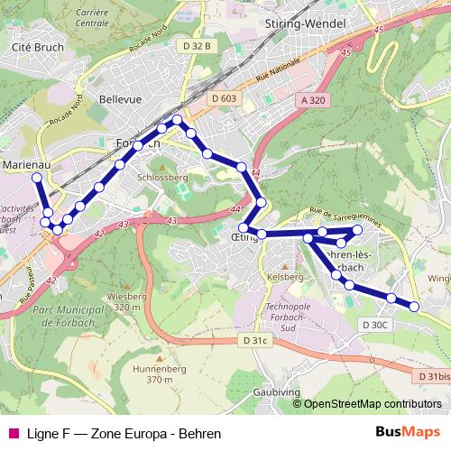 Ligne F bus Line Map