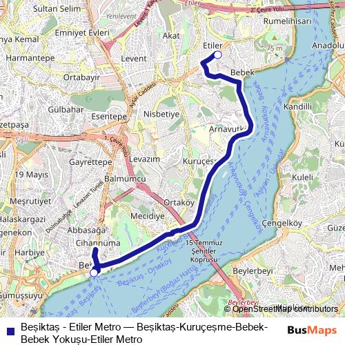 Beşiktaş - Etiler Metro bus Line Map