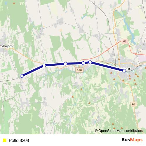 Pótló 8208 bus Line Map