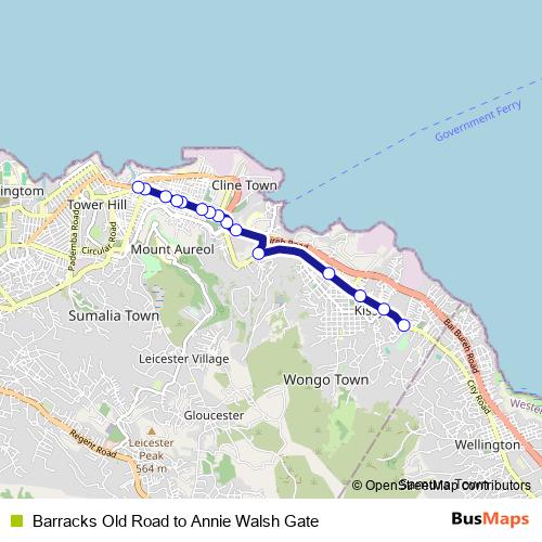 Barracks Old Road to Annie Walsh Gate bus Line Map