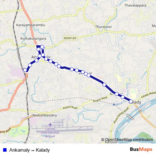Ankamaly ↔ Kalady bus Line Map