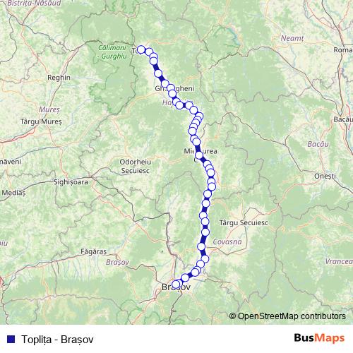 Topliţa - Braşov rail Line Map