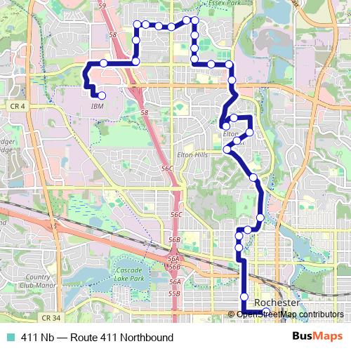 411 Nb bus Line Map