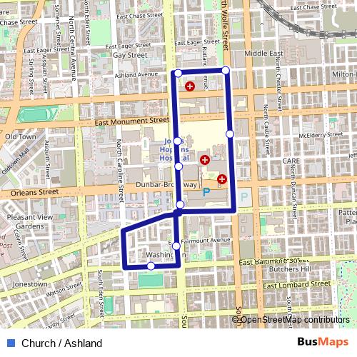 Church / Ashland bus Line Map