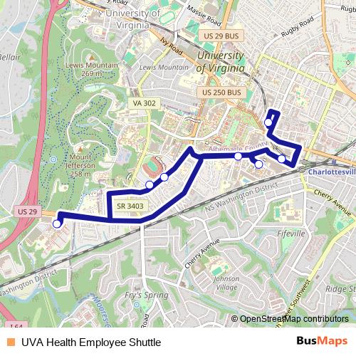 UVA Health Employee Shuttle bus Line Map