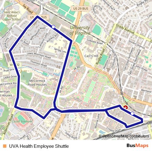 UVA Health Employee Shuttle bus Line Map