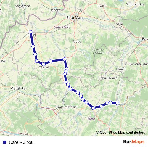 Carei - Jibou rail Line Map