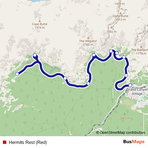 Hermits Rest (Red) bus Line Map