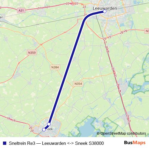 Sneltrein Re3 rail Line Map