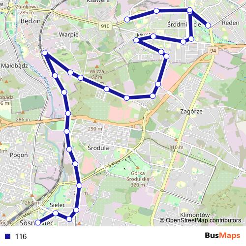 116 bus Line Map