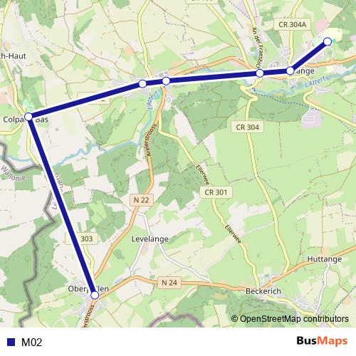 M02 bus Line Map