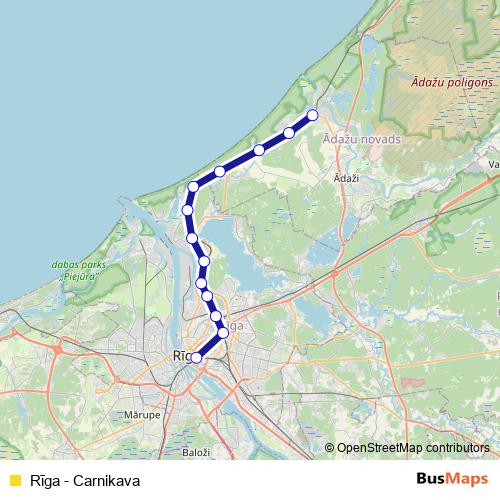 Rīga - Carnikava rail Line Map