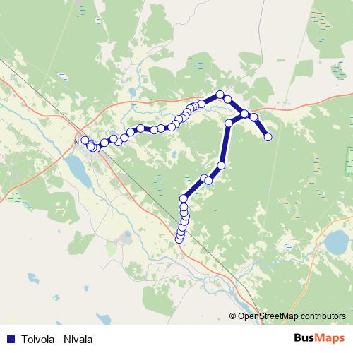 Toivola - Nivala bus Line Map