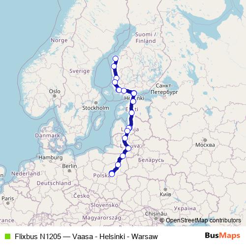 Flixbus N1205 bus Line Map