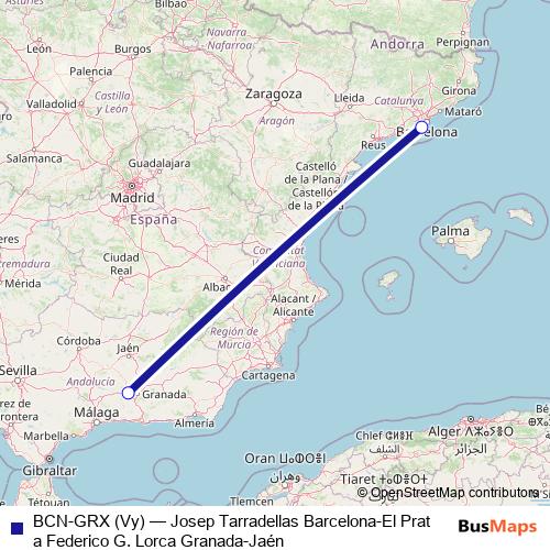 BCN-GRX (Vy) air Line Map