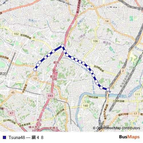 Tsuna48 bus Line Map
