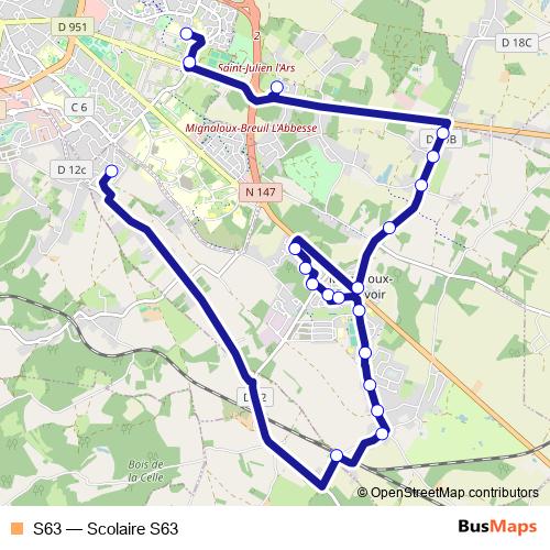 S63 bus Line Map