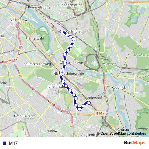 M17 tram Line Map