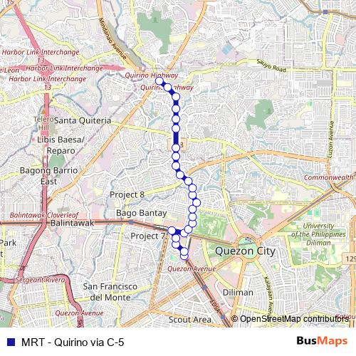 MRT - Quirino via C-5 bus Line Map