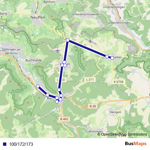 100/172/173 bus Line Map
