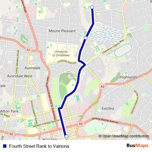 Fourth Street Rank to Vainona bus Line Map