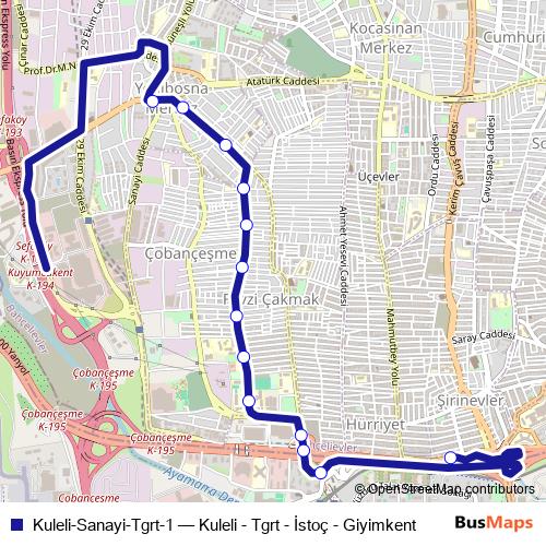 Kuleli-Sanayi-Tgrt-1 bus Line Map