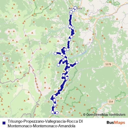Trisungo-Propezzano-Vallegrascia-Rocca DI Montemonaco-Montemonaco-Amandola bus Line Map