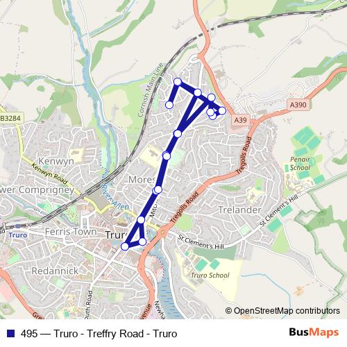 495 bus Line Map